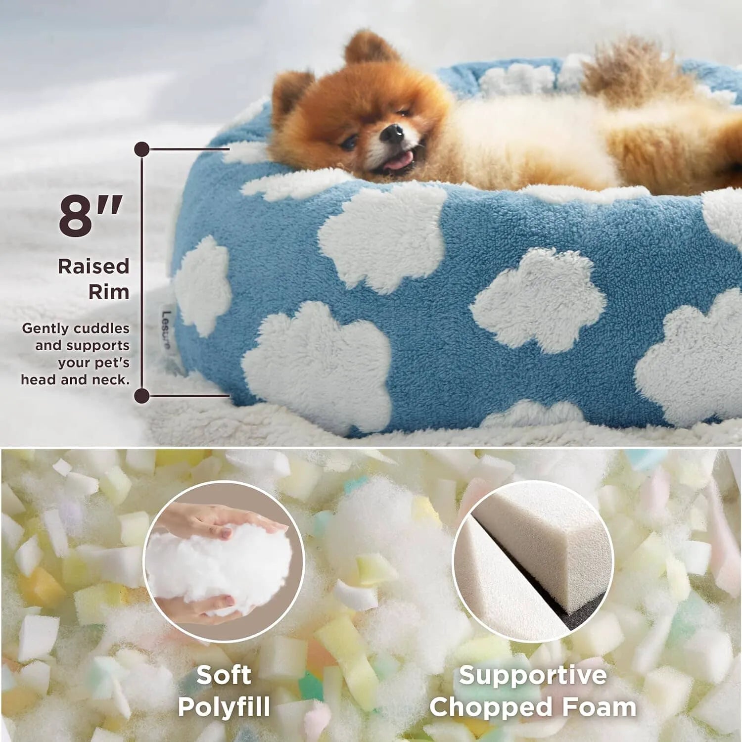 Lesure Calming Donut Bed & Blanket for Dogs and Cats
