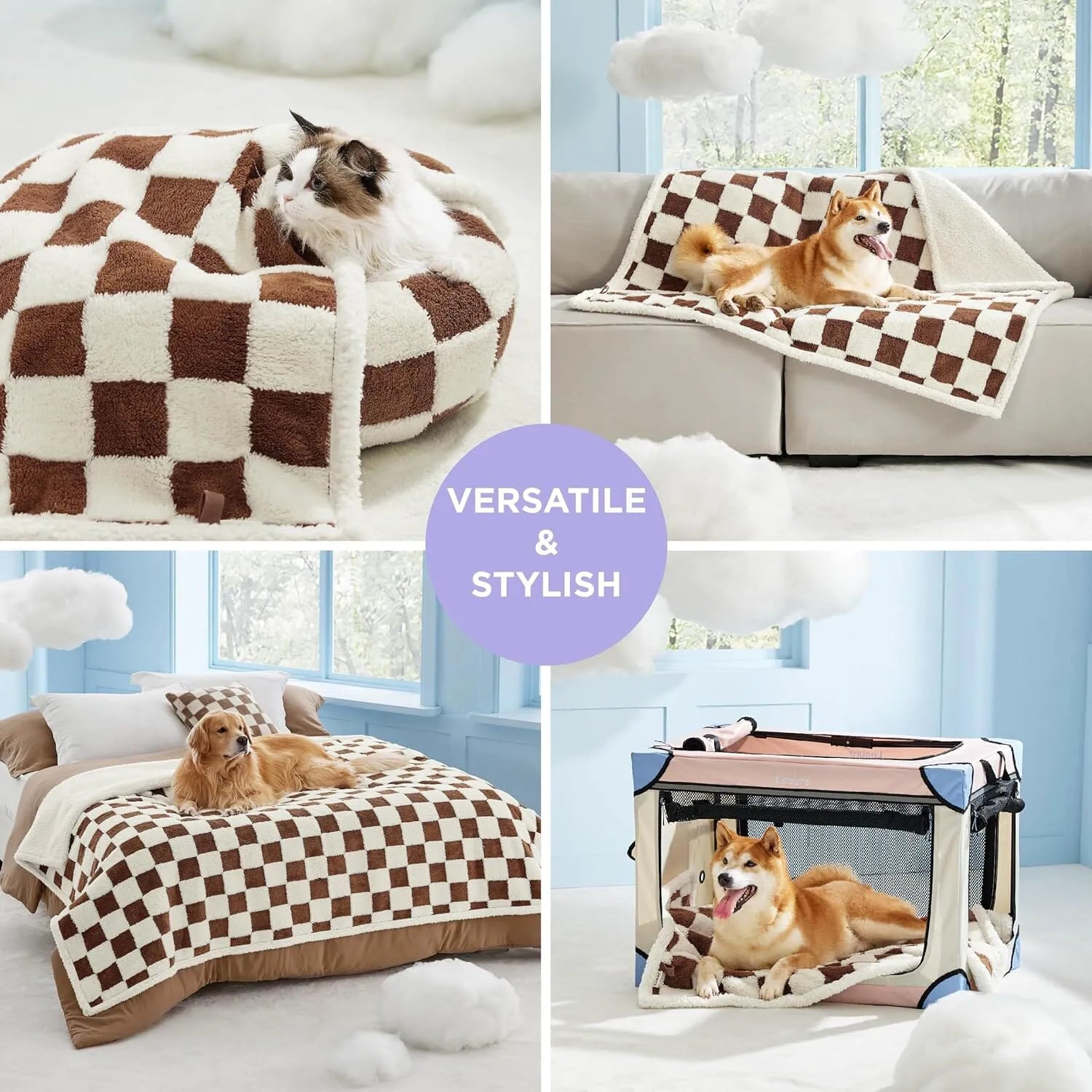 Lesure Calming Donut Bed & Blanket for Dogs and Cats